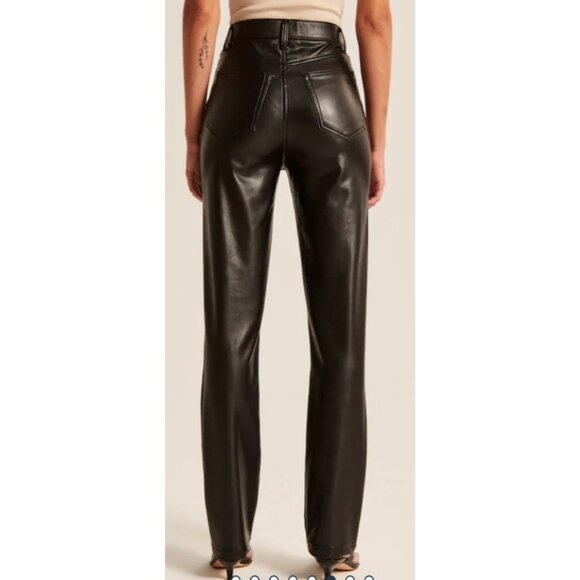 Abercrombie & Fitch Criss Cross 90s Straight High Rise Vegan Leather Black Pants - Picture 3 of 12